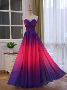 Suitable Multi-color Empire Sweetheart Sleeveless Chiffon and Printed Floor Length Lace Up Beading and Ruching Evening Dresses