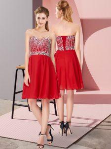 Knee Length Red Homecoming Dress Sweetheart Sleeveless Lace Up