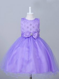 Custom Made Eggplant Purple Scoop Zipper Appliques and Bowknot Little Girls Pageant Dress Sleeveless