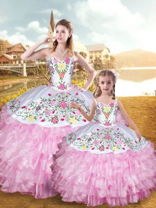 Sweetheart Sleeveless Lace Up 15 Quinceanera Dress Rose Pink Organza and Taffeta
