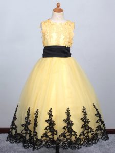 Tulle Sleeveless Floor Length Party Dress and Appliques