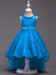 Modern Lace Sleeveless High Low Child Pageant Dress and Beading