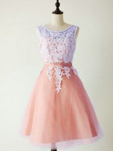 Admirable Scoop Sleeveless Lace Up Dama Dress Peach Tulle