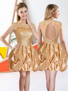 Ideal Champagne Sleeveless Beading and Lace and Ruffles Knee Length Court Dresses for Sweet 16
