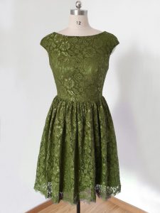 Spectacular Empire Wedding Party Dress Olive Green Scoop Lace 3 4 Length Sleeve Knee Length Lace Up