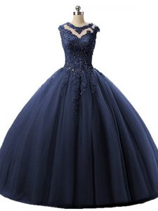 Scoop Sleeveless Lace Up Sweet 16 Quinceanera Dress Navy Blue Tulle