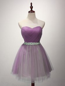 Adorable Tulle Sweetheart Sleeveless Lace Up Ruching Vestidos de Damas in Lilac