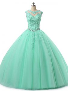 Attractive Apple Green Scoop Neckline Beading and Lace Sweet 16 Dresses Sleeveless Lace Up