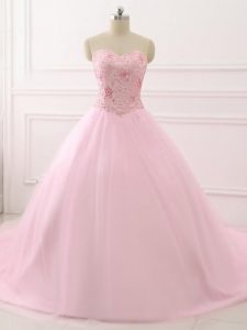 Dynamic Baby Pink Vestidos de Quinceanera Sweetheart Sleeveless Brush Train Lace Up