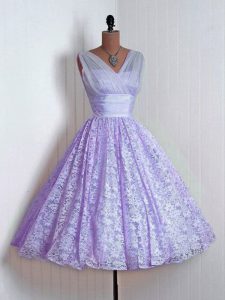 Lavender Lace Up Court Dresses for Sweet 16 Lace Sleeveless Mini Length