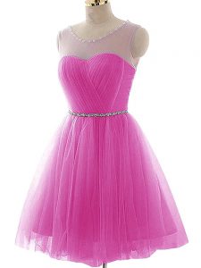 Graceful Tulle Sleeveless Mini Length Prom Dresses and Beading and Ruching