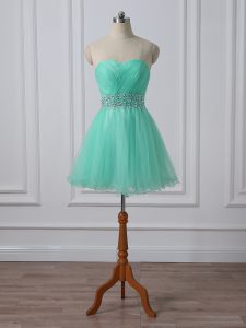 Apple Green Lace Up Sweetheart Beading and Ruching Prom Evening Gown Organza Sleeveless