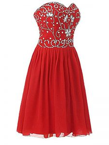 Empire Dress for Prom Red Sweetheart Chiffon Sleeveless Knee Length Zipper