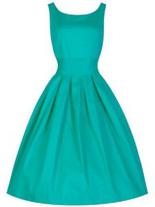 Luxurious Sleeveless Taffeta Knee Length Lace Up Dama Dress for Quinceanera in Turquoise with Ruching