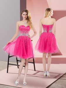 Sleeveless Lace Up Mini Length Beading Homecoming Gowns