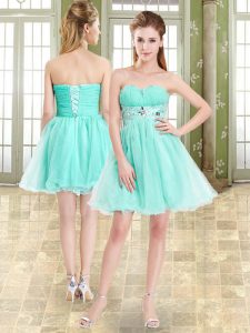 Most Popular Apple Green Lace Up Sweetheart Beading Evening Dress Organza and Chiffon Sleeveless