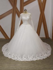 Fabulous Scalloped Sleeveless Tulle Wedding Gown Beading and Appliques Court Train Zipper