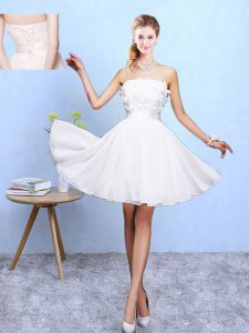 White Off The Shoulder Lace Up Appliques Bridesmaid Dress Sleeveless