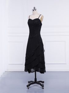 Black Zipper Straps Lace and Appliques Mother of Bride Dresses Chiffon Sleeveless