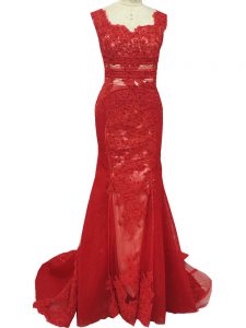 Zipper Mother of the Bride Dress Red for Prom and Military Ball and Beach with Lace Brush Train