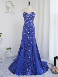 Perfect Royal Blue Sweetheart Zipper Beading and Sequins Evening Outfits Sleeveless
