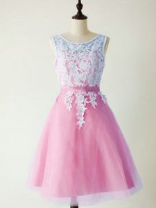 Lace Quinceanera Court Dresses Lilac Lace Up Sleeveless Knee Length
