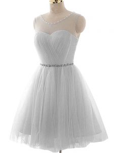 Low Price Mini Length Lace Up Prom Dress Grey for Prom and Party and Sweet 16 with Beading and Ruching