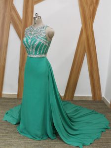 Free and Easy Sleeveless Watteau Train Beading Side Zipper Dress for Prom