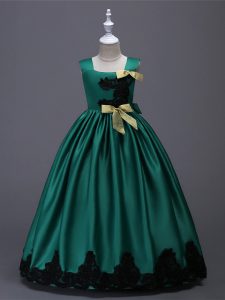 Fancy Appliques and Bowknot Flower Girl Dresses for Less Dark Green Zipper Sleeveless Floor Length