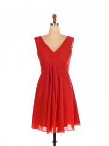 Trendy Red Empire Ruching Wedding Party Dress Zipper Chiffon Sleeveless Mini Length