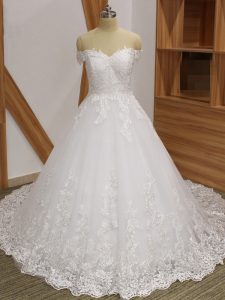 Charming Ball Gowns Sleeveless White Bridal Gown Brush Train Zipper