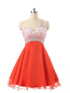 Attractive Orange Red One Shoulder Backless Beading Homecoming Dress Sleeveless