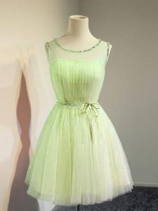 Knee Length Empire Sleeveless Yellow Green Quinceanera Court of Honor Dress Lace Up