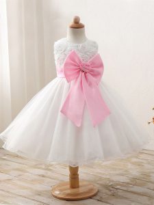 Sleeveless Mini Length Bowknot Zipper Flower Girl Dresses for Less with White
