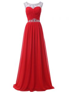 Ideal Empire Red Scoop Chiffon Sleeveless Floor Length Backless