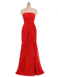 Red Column/Sheath Ruching Damas Dress Zipper Chiffon Sleeveless Floor Length