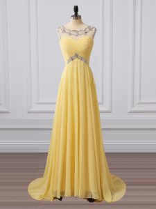 Empire Sleeveless Yellow Prom Dress Brush Train Clasp Handle