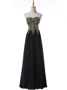 Black Chiffon Side Zipper Evening Dress Sleeveless Floor Length Beading and Appliques