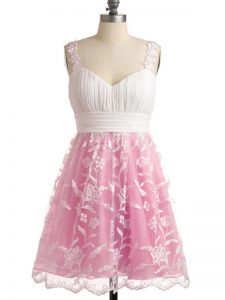 Rose Pink Sleeveless Lace Lace Up Wedding Guest Dresses for Prom and Party and Wedding Party