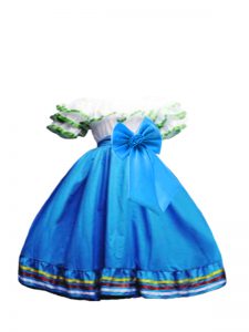 Baby Blue Lace Up Flower Girl Dresses for Less Ruffled Layers and Bowknot Short Sleeves Floor Length