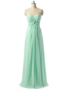 Best Selling Apple Green Chiffon Lace Up Damas Dress Sleeveless Floor Length Ruching