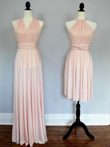 Customized Baby Pink and Peach Sleeveless Chiffon Lace Up Quinceanera Court Dresses for Prom and Wedding Party