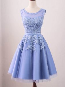 Customized Lavender Tulle Lace Up Bridesmaid Dresses Sleeveless Knee Length Lace