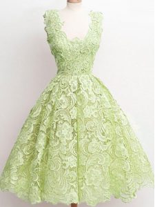 Yellow Green Straps Zipper Lace Bridesmaid Dress Sleeveless