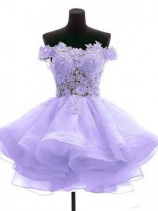 Lavender Cocktail Dresses Prom and Party and Sweet 16 with Lace and Appliques Off The Shoulder Sleeveless Zipper