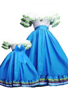 Admirable Baby Blue Lace Up Off The Shoulder Ruffled Layers Sweet 16 Dress Taffeta Sleeveless