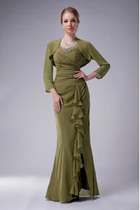 Adorable Olive Green Chiffon Zipper Straps Sleeveless Floor Length Mother of Groom Dress Beading