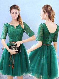 Green Half Sleeves Tulle Lace Up Dama Dress for Quinceanera for Prom