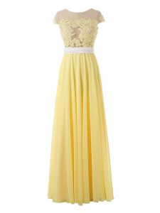 Custom Made Yellow Sleeveless Lace and Appliques Floor Length Prom Gown