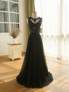 Nice Scoop Sleeveless Zipper Prom Dress Black Tulle